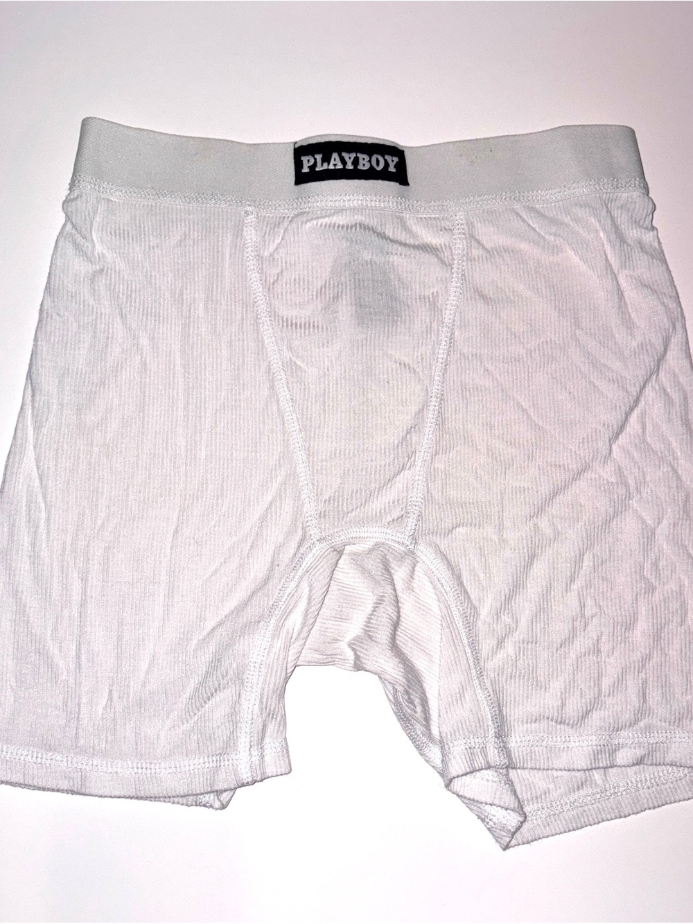 Playboy Womens White Ribbed Boxer Briefs